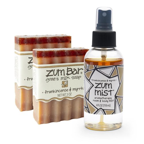 Indigo Wild Zum Bundle | Goat's Milk Soaps & Room Spray - Frankincense & Myrrh Scent - 2 Bars (3 oz) + 1 Mist (4 fl oz)