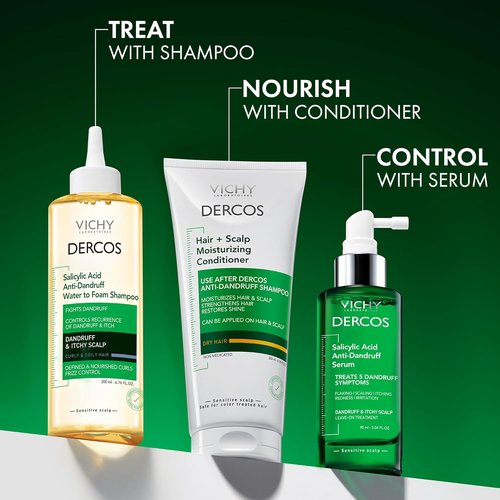Dercos Salicylic Acid Anti-Dandruff Shampoo - 200 ml | Water to Foam Treatment for Itchy Scalp & Curly Hair