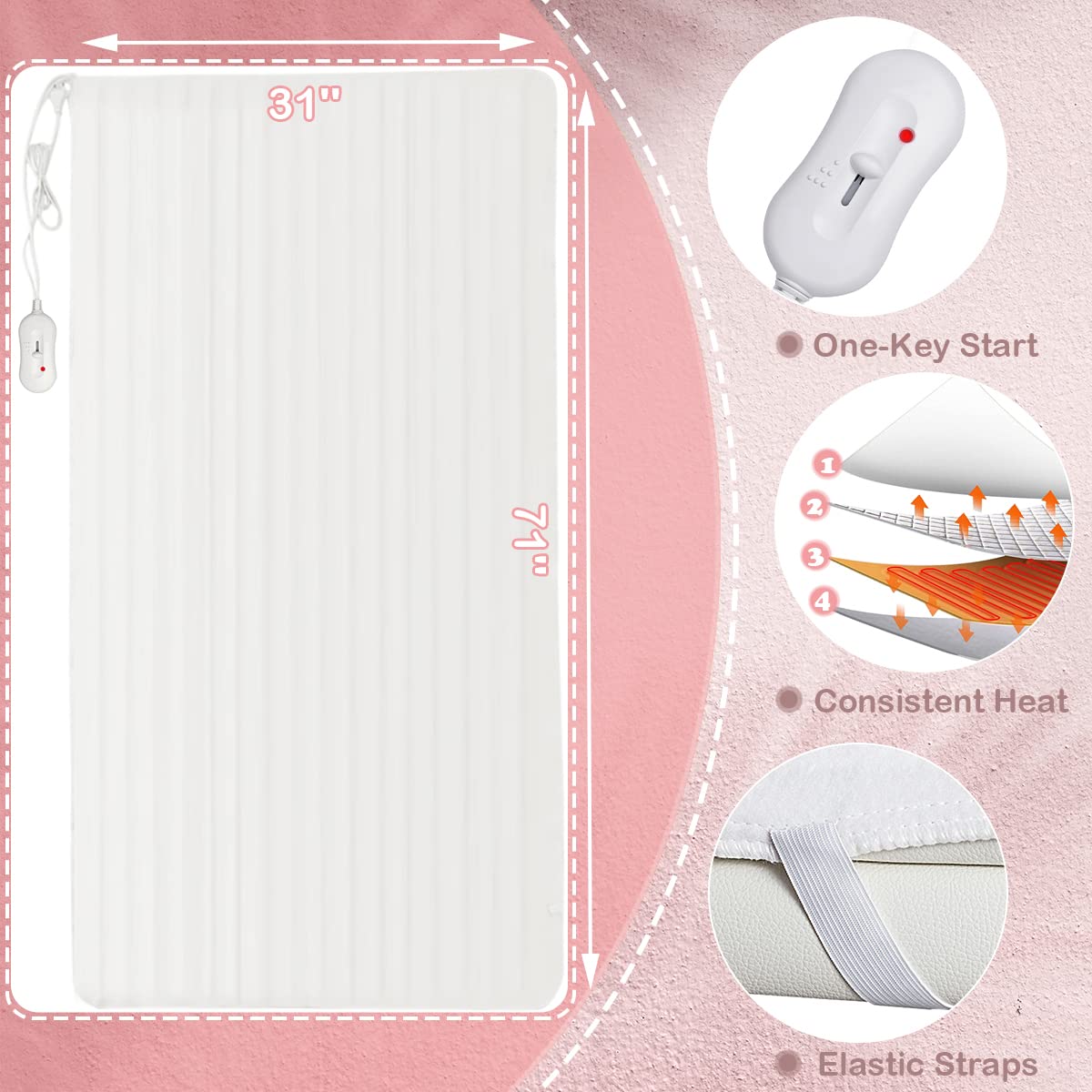 WELLHUT Heated Massage Table Warmer - 3 Heat Settings, Overheat Protection | Machine Washable Electric Pad