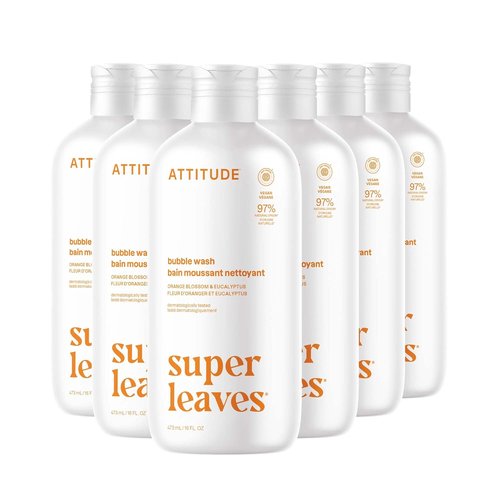 ATTITUDE Bubble Bath - EWG Verified, Vegan & Dermatologically Tested | Orange Blossom & Eucalyptus, 16 Fl Oz (Pack of 6)
