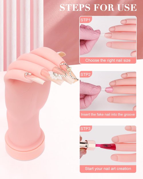 Practice Hand for Acrylic Nails Soft Touch Mannequin Hand for Nails, Flexible and Bendable Fake Hand for Nails for Nail Art Beginners