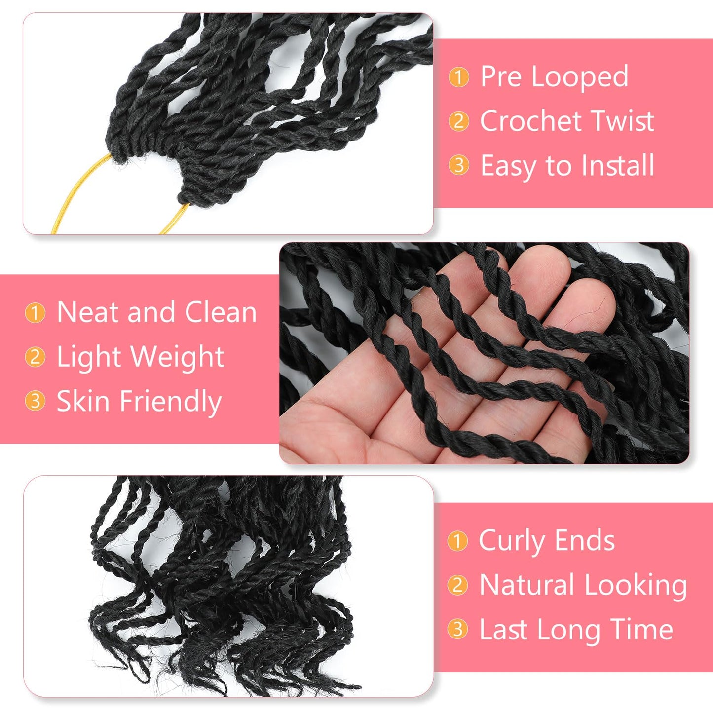 Wavy Senegalese Twist Crochet Hair For Black Women 12 Inch 10 Packs Senegalese Twist Braiding Hair Crochet Twists Pre Looped Twist Crochet Hair Curly Crochet Twist Hair With Curly Ends(1B#)