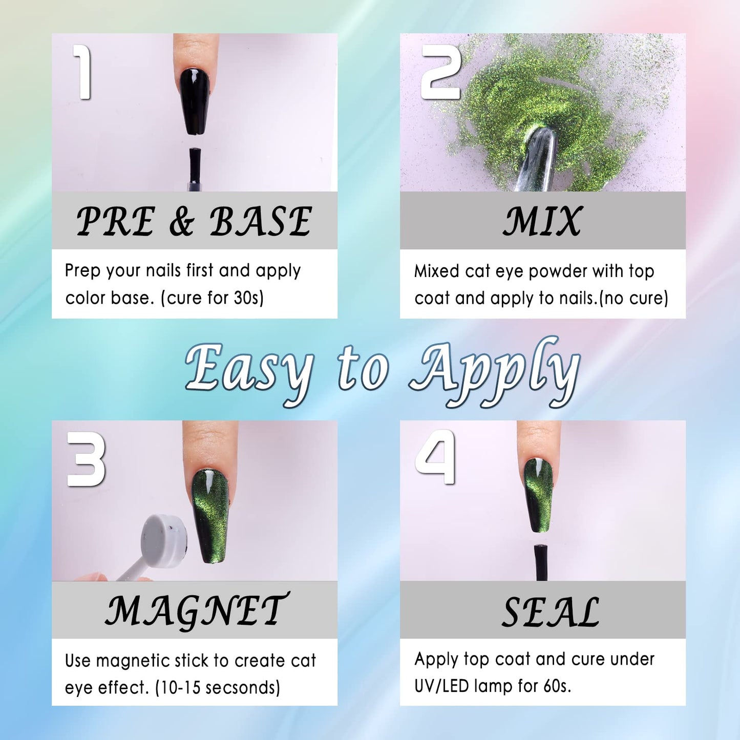 Laza Cat Eye Chrome Nail Powder Chameleon Magnetic Powder 9D Cat Eye Effect Mirror Effect Pigment Dust Magic Galaxy Holographic Effect Glitter with Magnetic Stick for Velvet Nail Art - Gold Jadeite