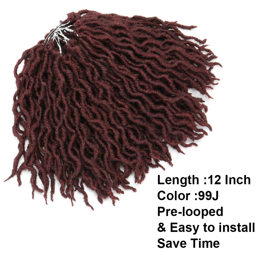 Gypsy Locs Crochet 12 Inch 8 Packs/Lot Ombre Goddess Wavy Faux Locs crochet hair natural looking and Pre-Looped Kanekalon Synthetic Crochet Braids Dreadlocks Hair Extensions (12inch,99J)