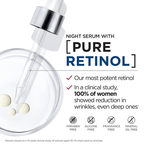 L'Oreal Paris Revitalift Night Serum - 0.3% Pure Retinol to Reduce Deep Wrinkles | Fragrance-Free, 1 oz + Moisturizer Sample