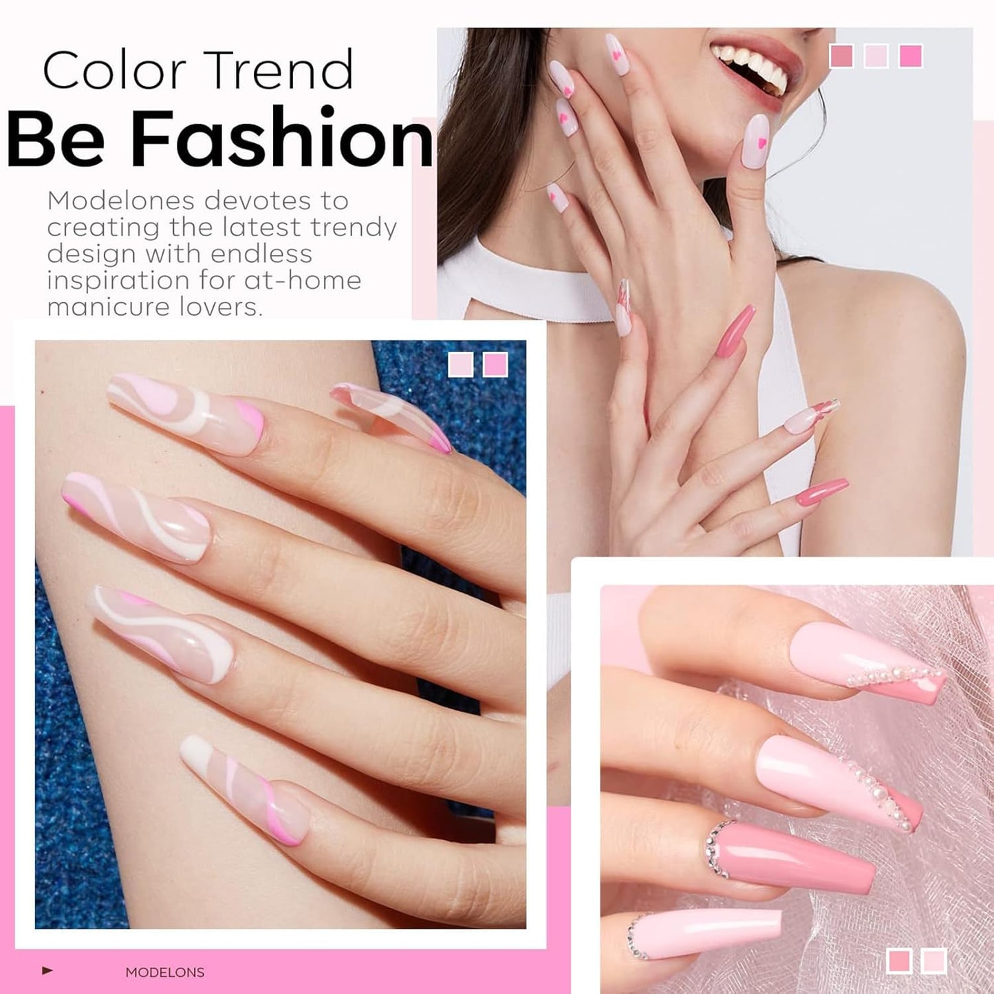 modelones Pink Gel Nail Polish Set, 6 Colors Light Soft Pink White Nude Pink Soak Off Nail Art Gel Design Manicure Kit Salon DIY Home Gift for Women Girlfriend Girl