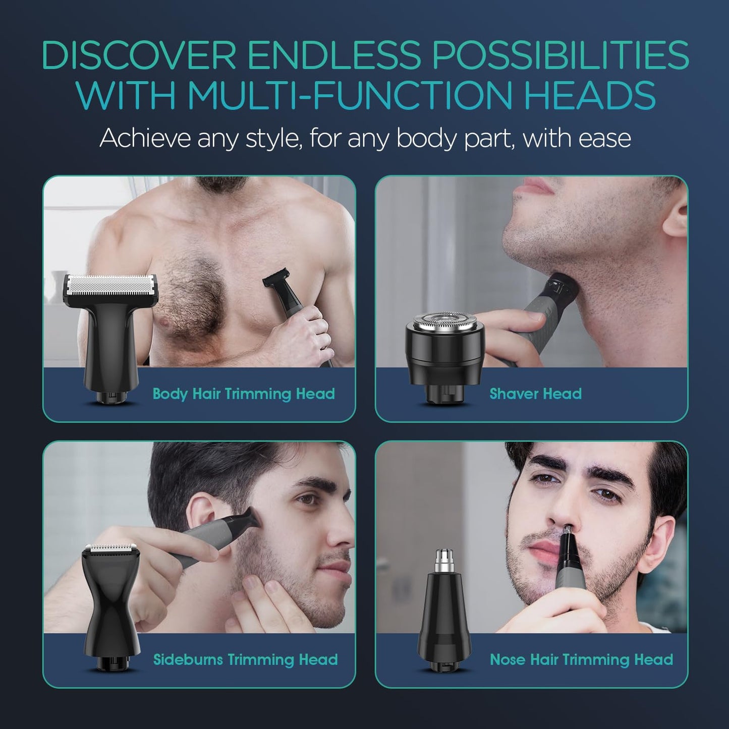 VOYOR Beard Trimmer for Men - All-in-One Electric Razor & Grooming Kit | Rechargeable, Cordless, Grey