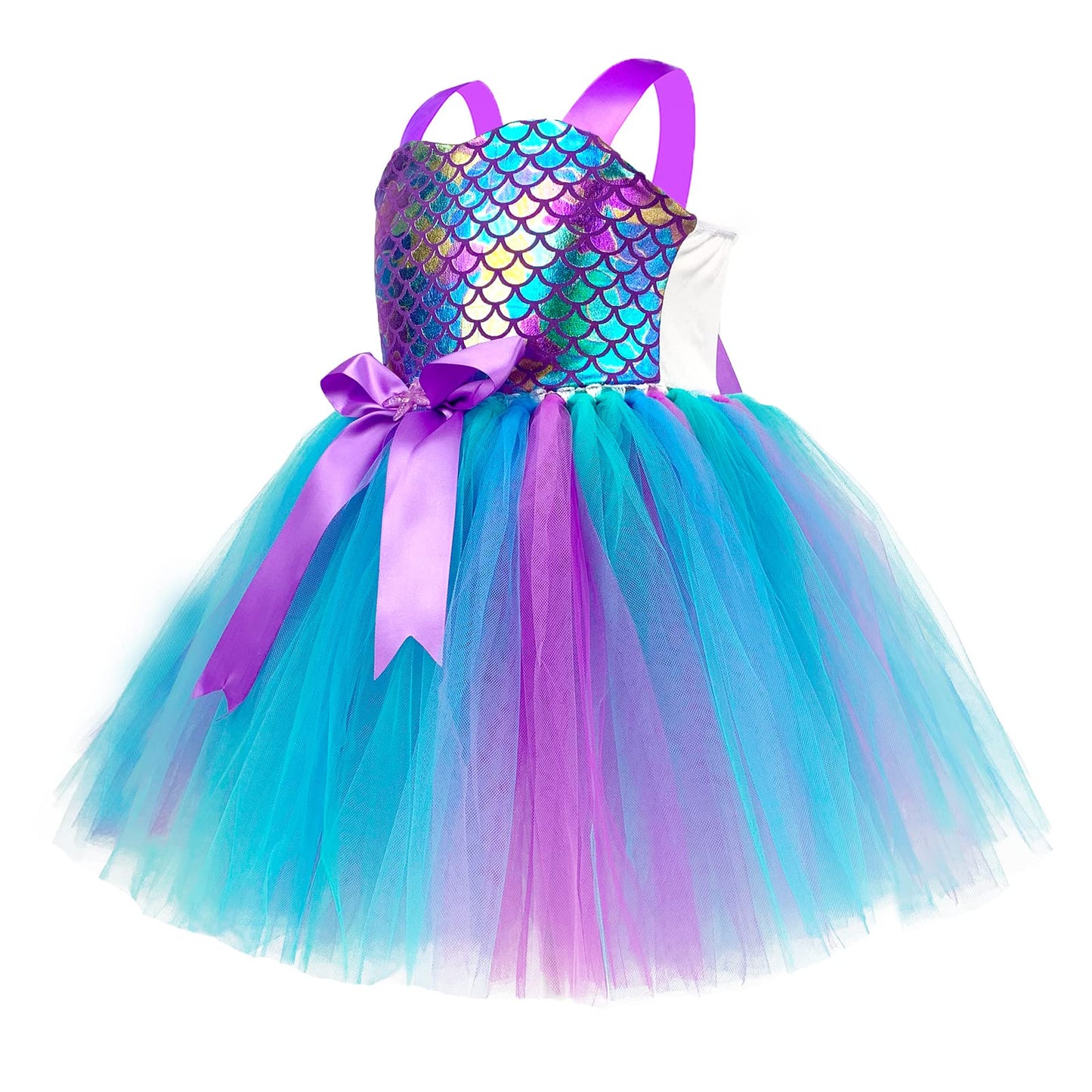 O'COCOLOUR Girls Mermaid Birthday Outfits Halloween Dress Up Costume Easter Summer Vacation Party (5-6 Years, Purple)