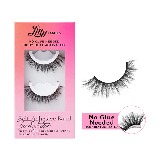 Lilly Lashes 3D Self Adhesive Eyelashes, No Lash Glue Needed, Body Heat Activated Press on Lashes, Reusable Self Adhesive Eyelashes Up to 5x, Easy to Apply & Remove (TrendSetter)