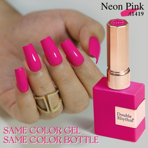 Double Rhythm 15ML Gel Nail Polish Pure Sheer Same Color Same Bottle Soak Off Gel Polish Art Manicure Salon DIY at Home for Women (Neon Hot Pink-A1419)