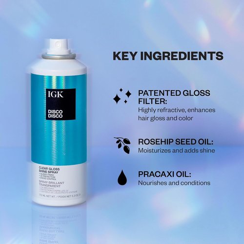 IGK Disco Disco Clear Gloss Shine Spray - High-Shine Finishing Spray with UV Protection | Vegan & Cruelty-Free