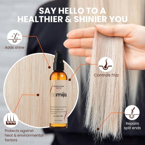 Damila Repair & Shine Serum - Split End Repair & Frizz Control for Stunning Hair Shine | 4.1 Fl Oz