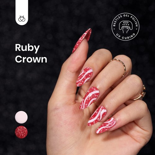 Beetles Red Gel Nail Polish - 15ml Sparkly Glitter Diamond Red Gel Polish for Girls & Women - Soak Off, UV Nail Lamp Included Gift for Women