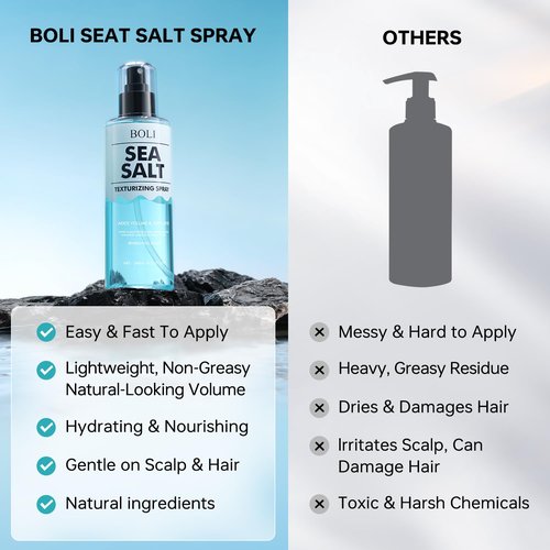 BOLI Sea Salt Spray - Texturizing Water for Volume & Light Hold - 8.12 FL.OZ for Curly & Fine Hair