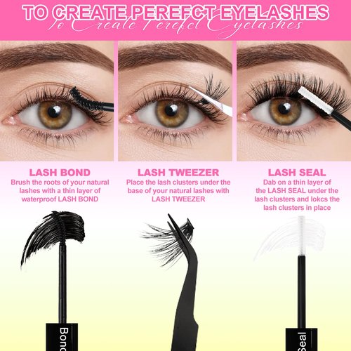 WiWiLINK Wispy Lash Clusters Kit Eyelash Clusters with Bottom Lashes Natural 10-18mm Fluffy 40D 70D Individual Lashes Clusters Wispy Cluster Eyelash Extensions Bond&Seal D Curl DIY Lash Extension Kit