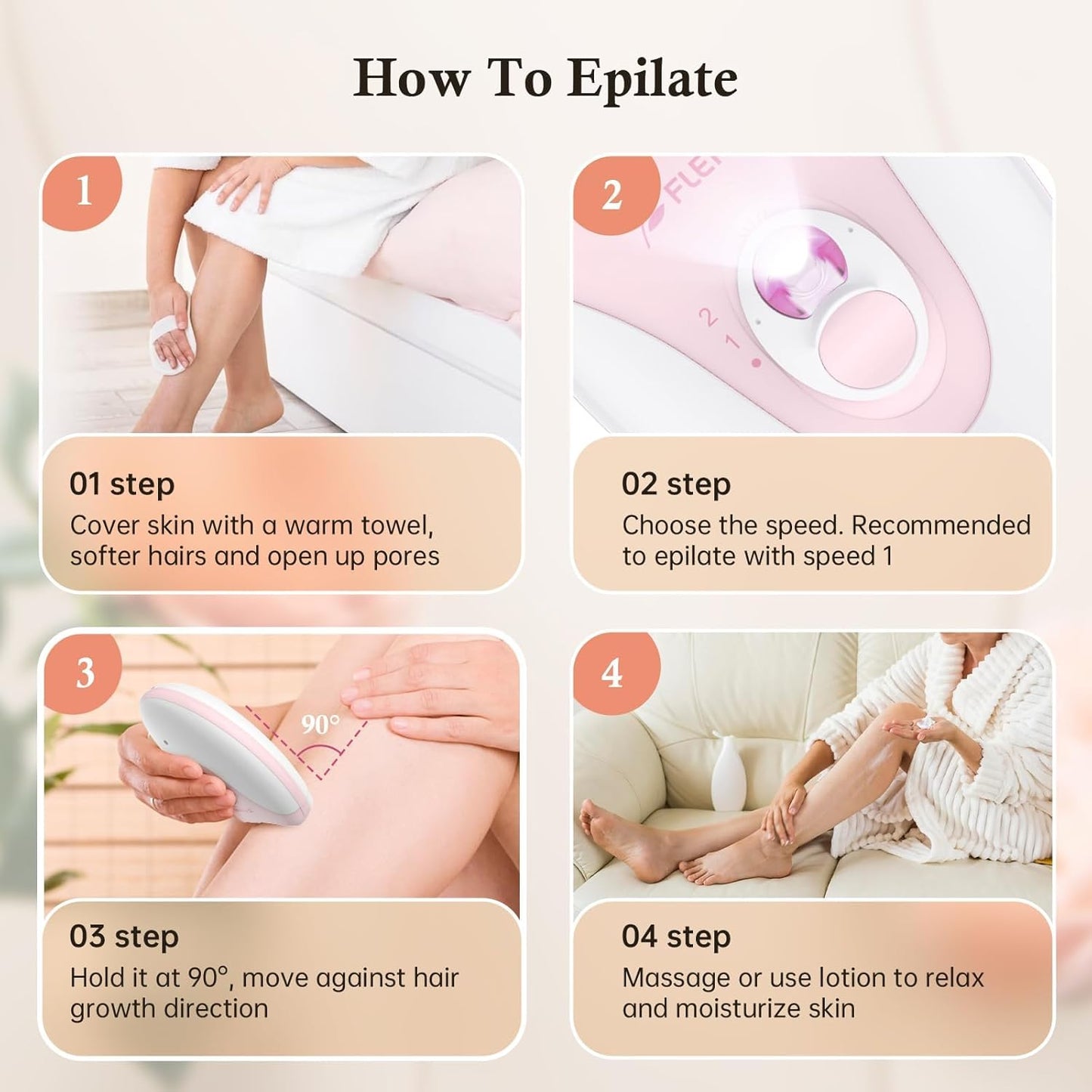 Skiennix Epilator - 2-Speed Hair Removal Device with Massage Pad | Rechargeable LED for Face, Bikini, Arms, Legs