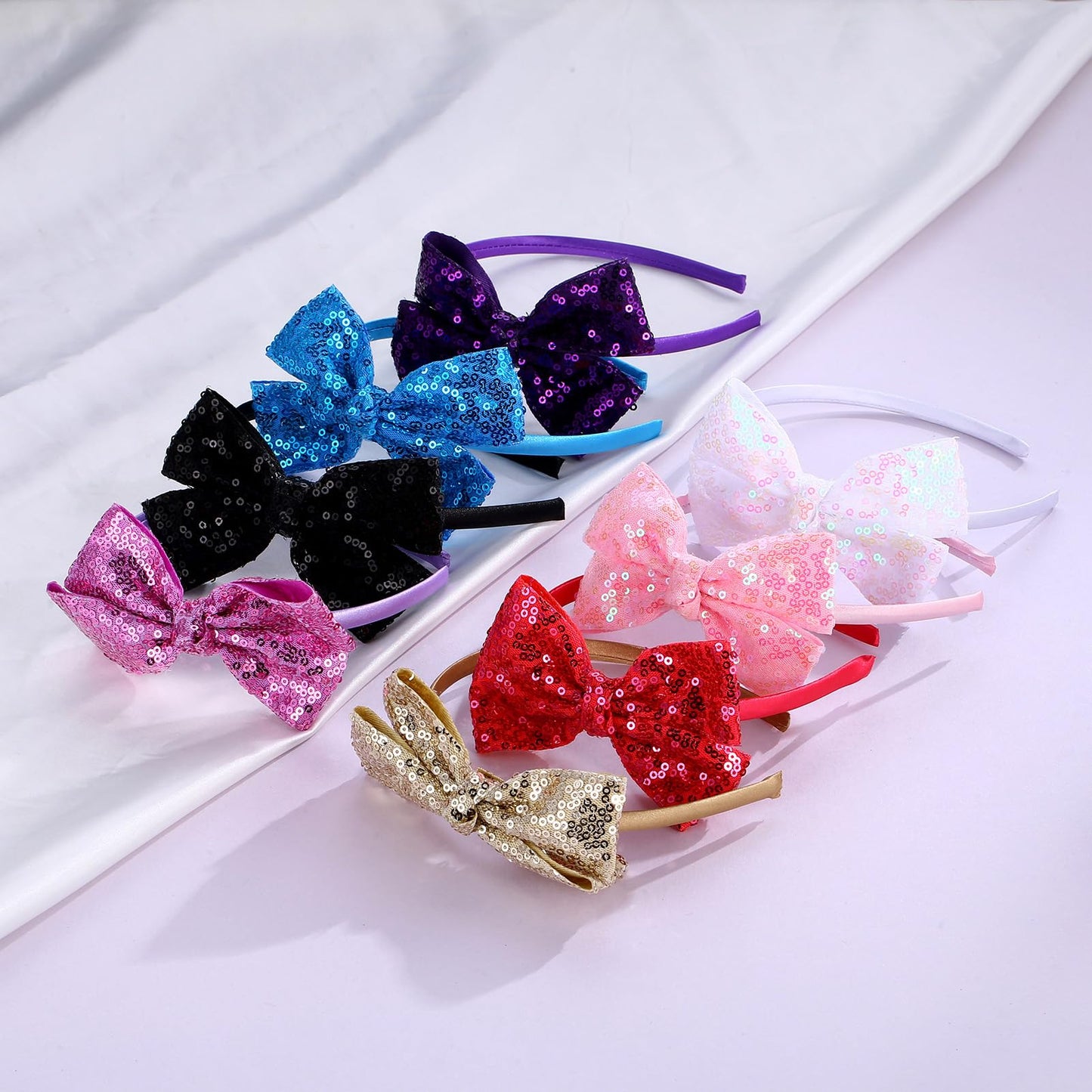 Kiszu Sparkly Sequin Hair Bow Headband for Girls, Kids, and Toddlers - Fashion Cute Boutique Style Hair Accessory - 1 Piece (Dark Purple)