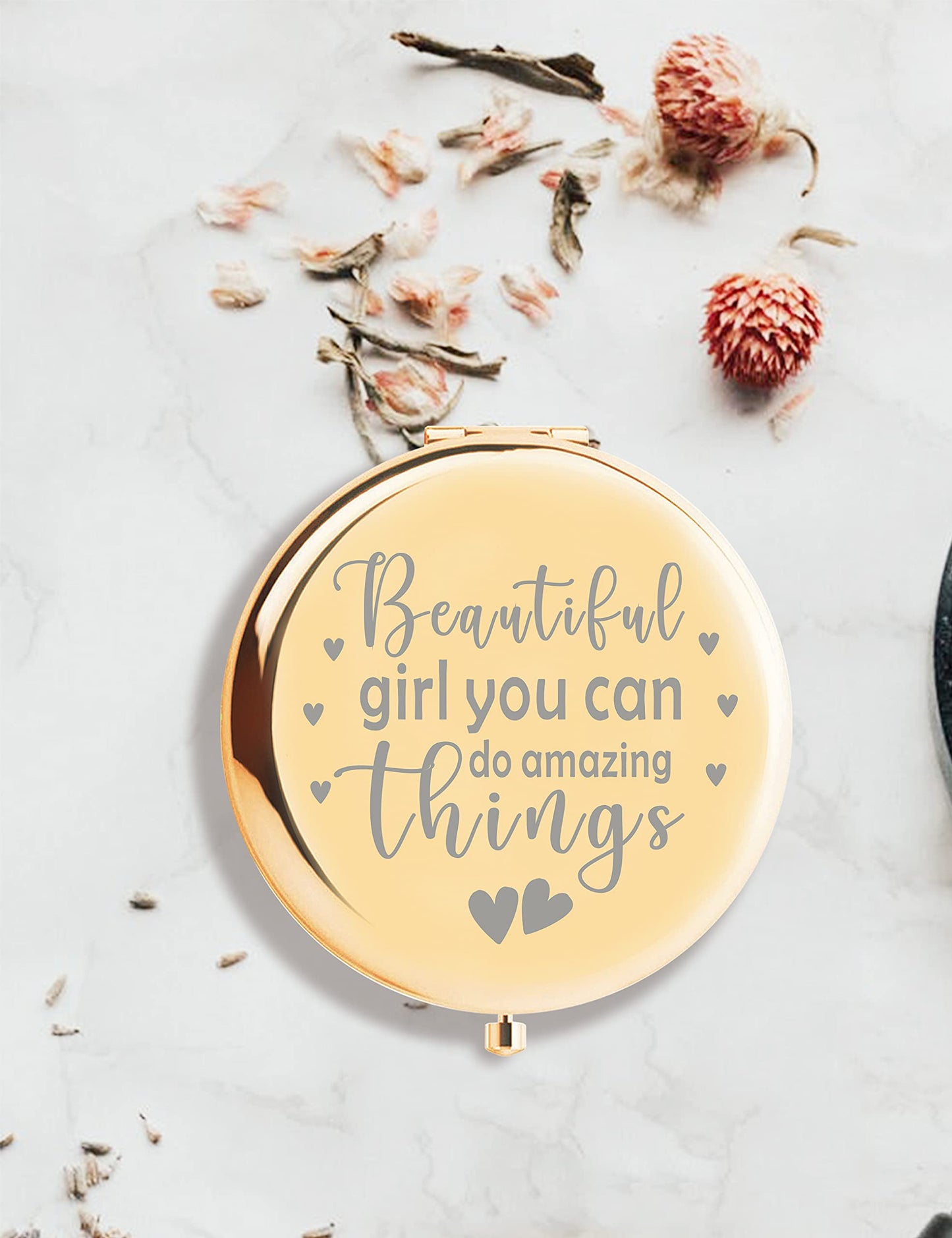 VeryMerryMakering Beautiful Girl You Can Do Amazing Things, Inspirational Gifts for Women, Amazing Gifts for Teen Girls, Beautiful Gift Makeup Bag, Inspirational Jewelry Dish, Amazing Mirror