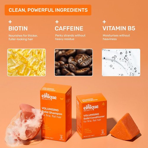 Ethique Beauty Mini Sampler Solid Shampoo & Conditioner Bar Set - Volumizing with Biotin & Caffeine | Eco-Friendly, Vegan - Travel Size - 2 Pack