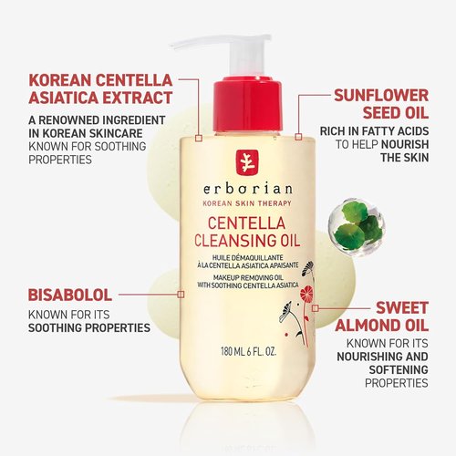 Erborian Cleansing Oil - Gentle Makeup Remover with Centella Asiatica for Hydrated Skin