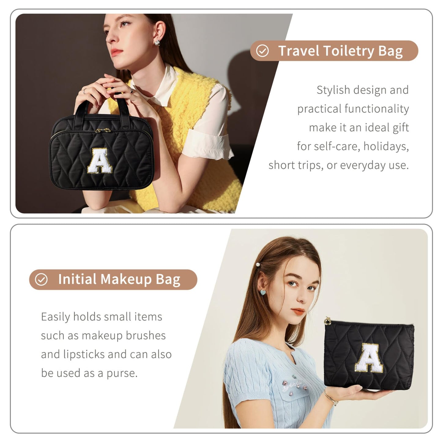 YOOLIFE Hanging Toiletry Bag for Women - Travel Toiletry Bag Makeup Bag, Portable Toiletries Cosmetic Bag, Airplane Travel Essentials Black - M