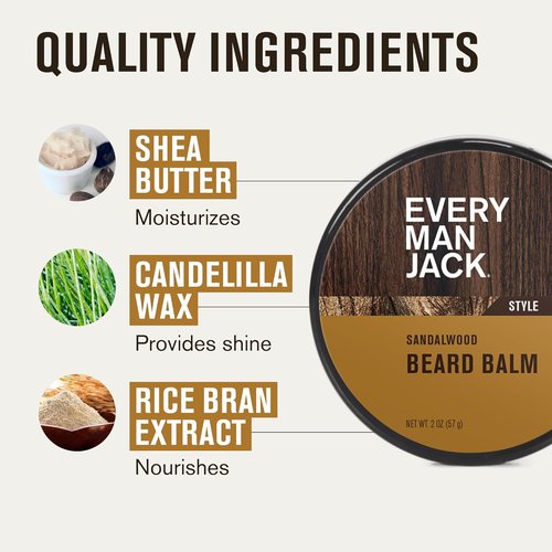 Every Man Jack Beard Styling Balm - Light Sandalwood Scent - Moisturizes & Styles - 2oz