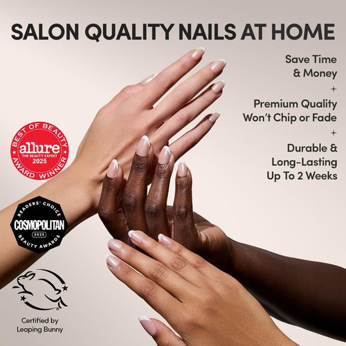 Glamnetic Press On Nails - Short Oval Fake Nails, White French Tip Nails, Pearlfect | 15 Sizes - 30 Nail Kit with Glue | Gift for Mom