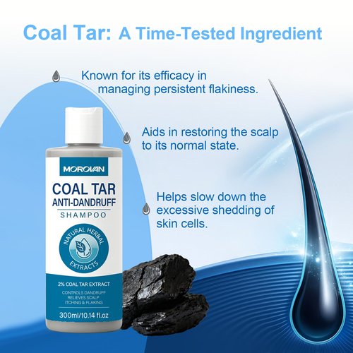 Morovan Coal Tar Dandruff Shampoo: 2% COAL TAR Extract for Severe Dandruff, Psoriasis & Itchy Scalp | Medicated Treatment for Seborrheic Dermatitis - Effective Flake and Itch Control.