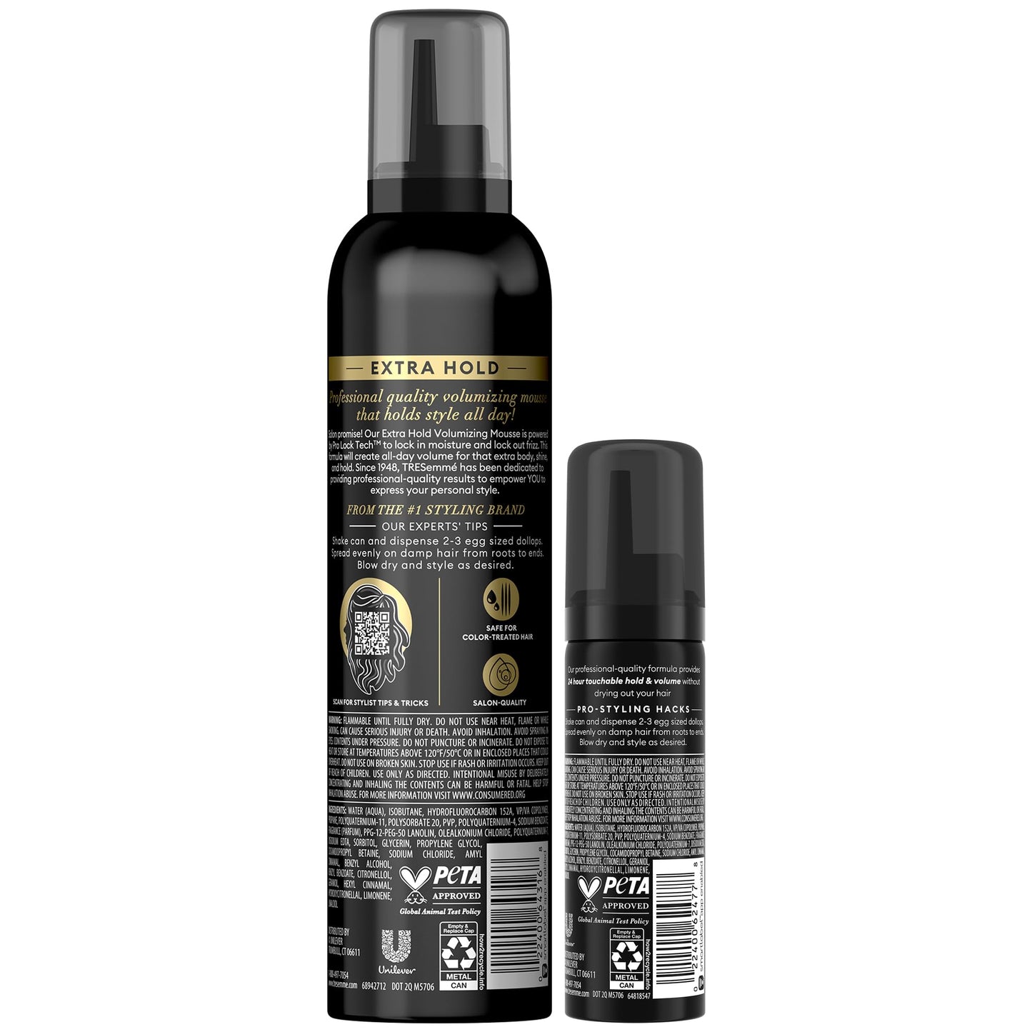 TRESemmé Shaping Mousse, Extra Hold 2-Pack + Travel-Size Bottle – Moisturizing Hair Mousse for Sculpting, 24H Frizz Control (3 Piece Set)