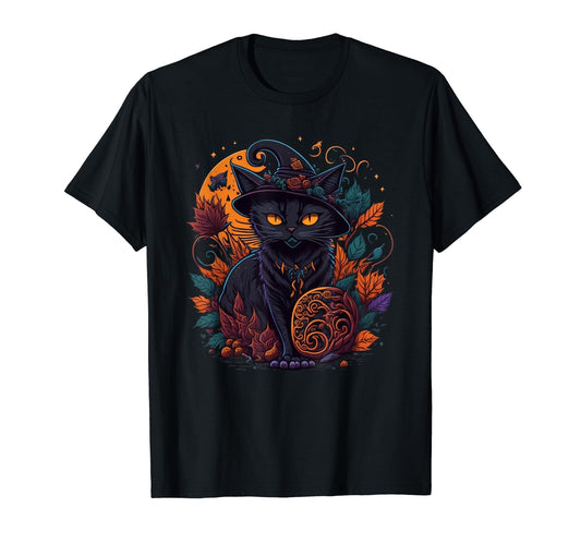 Halloween Black Cat Van Gogh Witch Kawaii Pumpkin Women Men T-Shirt