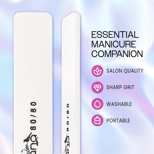 PANA Jumbo Size Professional Double-Sided Nail Files - 80/80 Grit White Emery Boards | 10-Pack