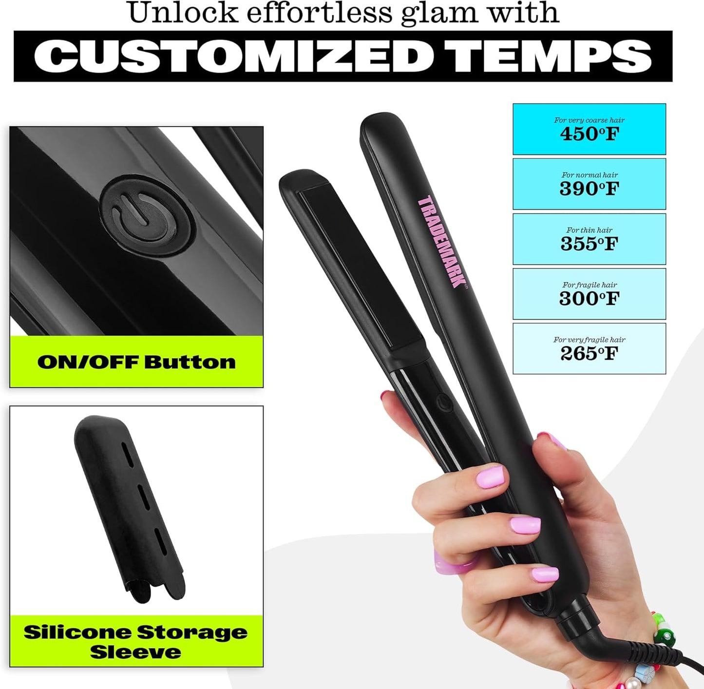 Trademark Beauty 1-Inch Ceramic Flat Iron Hair Straightener - Fast Heating for All Hair Types | Black