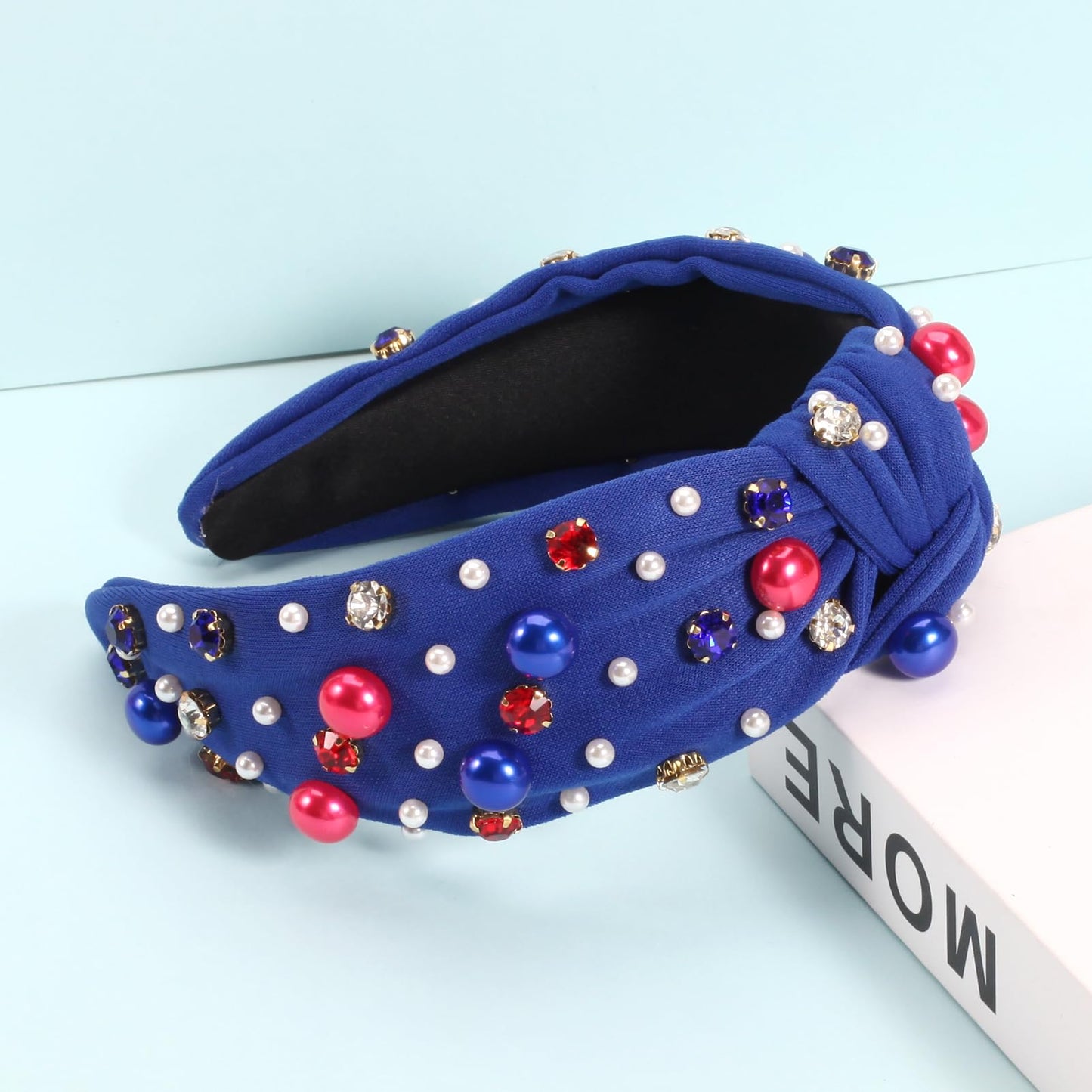 Ardorchid 4th of July Headbands for Women Girls Red White and Blue Pearl Knottted Headband Fourth of July Patriotic Wide Headband Rhinestone Hair Accessories Hair Hoop Party Favor Gifts