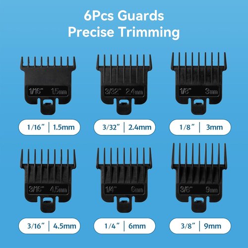 Baybliss Hair Clipper Guards - 6Pcs Replacement Set for FX787 & Andis T Outliner | 1/16" to 3/8" Black
