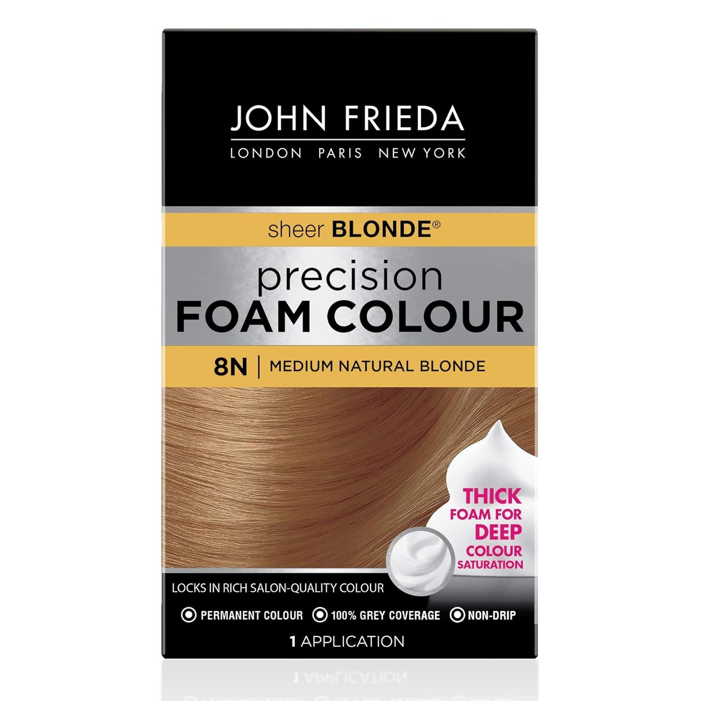 John Frieda Precision Foam Colour - Medium Natural Blonde 8N Hair Color Kit | Full-Coverage, Anti-Fade Formula