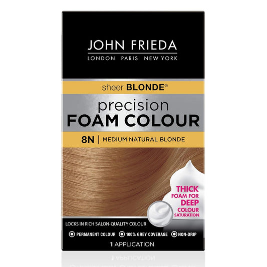 John Frieda Precision Foam Colour - Medium Natural Blonde 8N Hair Color Kit | Full-Coverage, Anti-Fade Formula