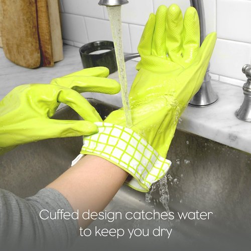Full Circle Splash Patrol - Natural Latex Cleaning Dish Gloves | Stay-Dry Cotton Cuffs, Durable Protection, Medium/Large, Green