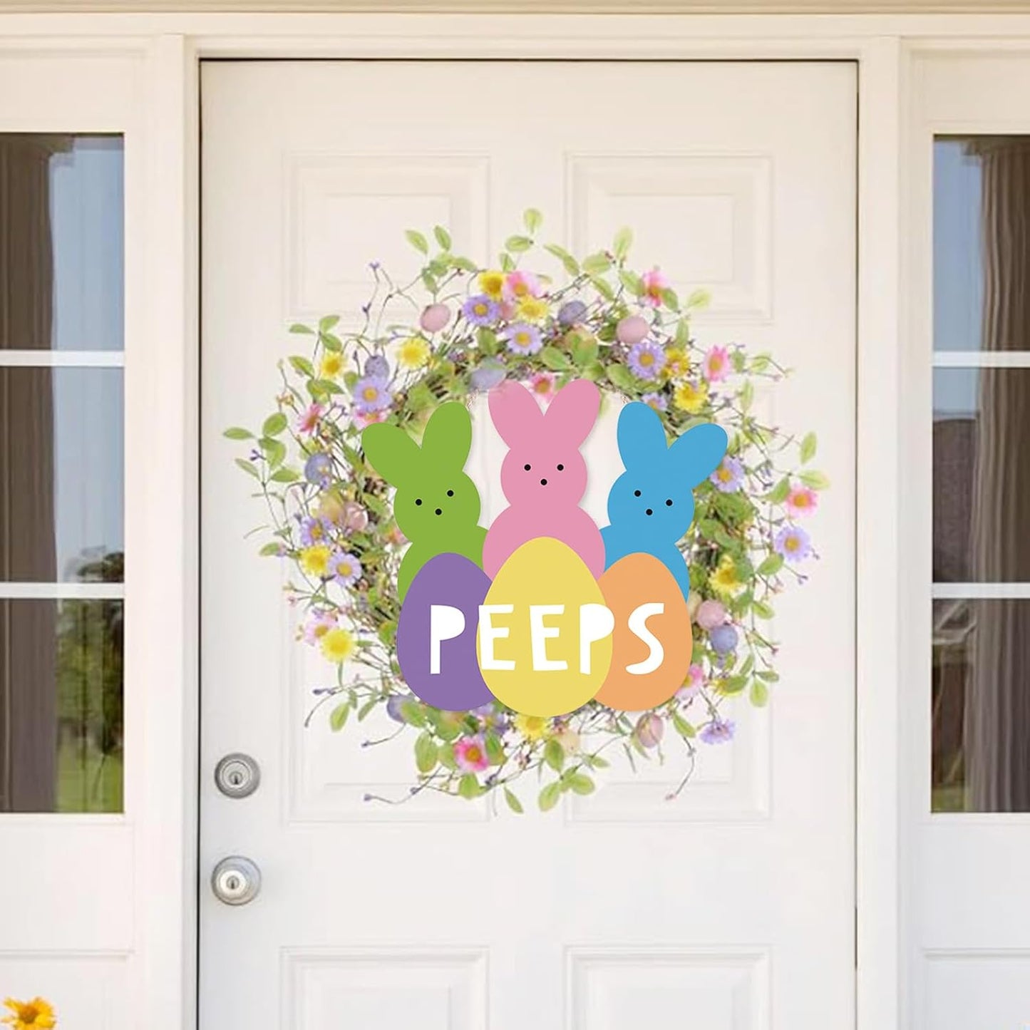 Skiennix Easter Wreath - Cute Bunny Welcome Sign for Front Door | Farmhouse Decor