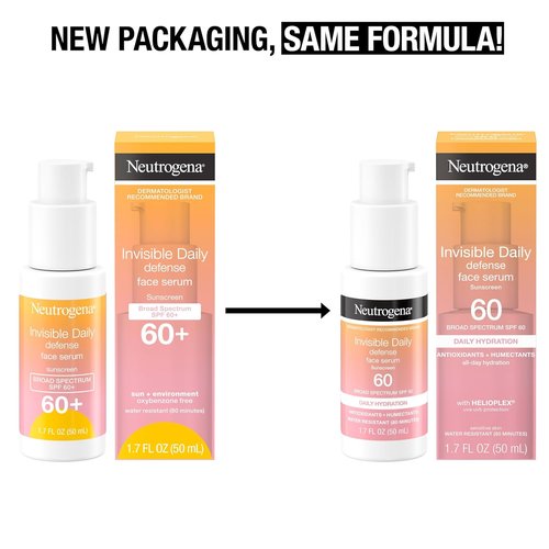 Neutrogena Invisible Daily Defense SPF 60 - Hydrating Face Sunscreen Serum | Oil-Free, 1.7 Fl Oz