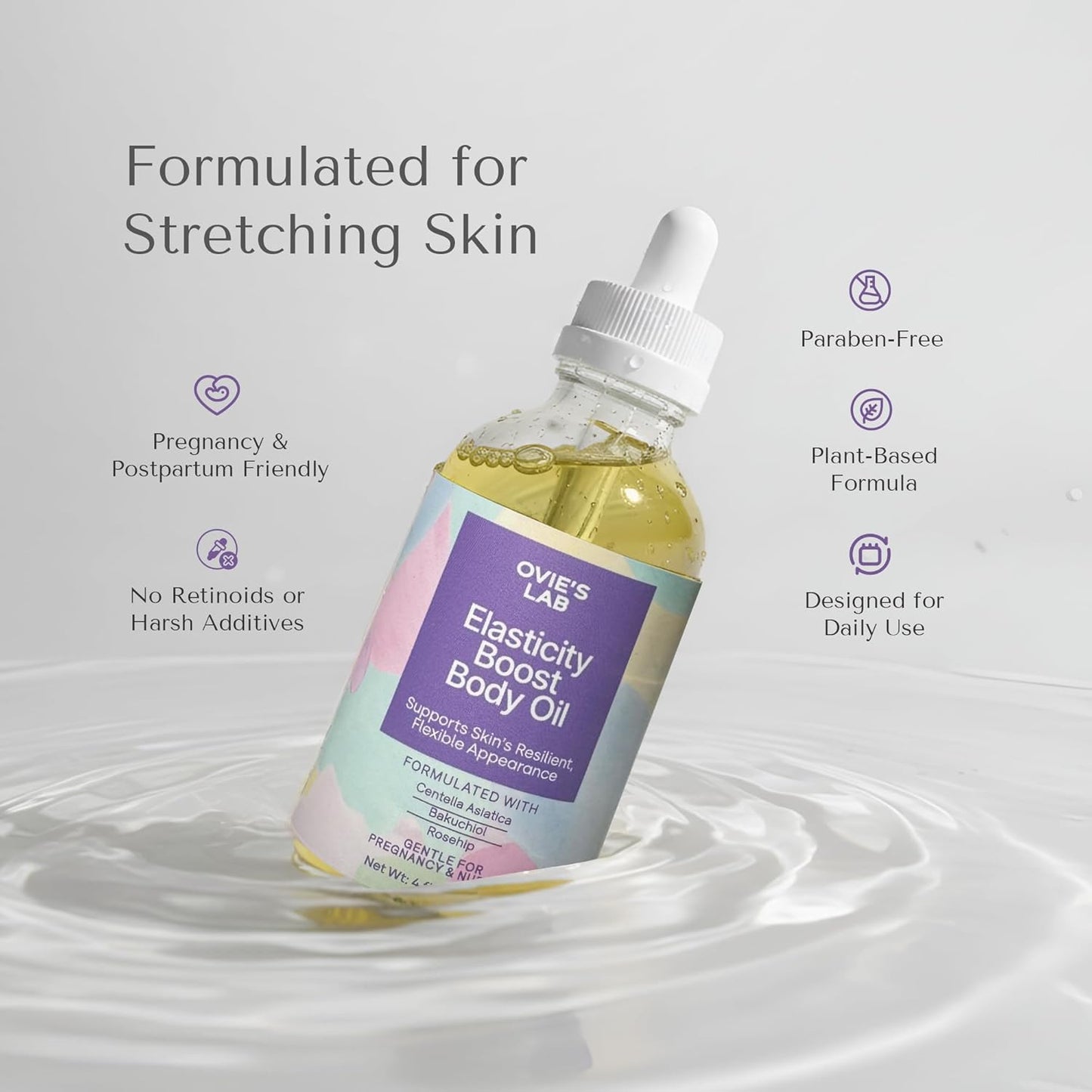 Skiennix Belly Oil - Stretch Mark Support for Pregnancy & Postpartum | Lightweight Formula with Centella Asiatica