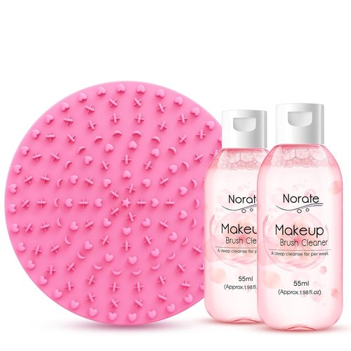 Norate Makeup Brush Cleaner - Gentle Deep Clean Solution with Cleaning Mat | 3-Piece Set