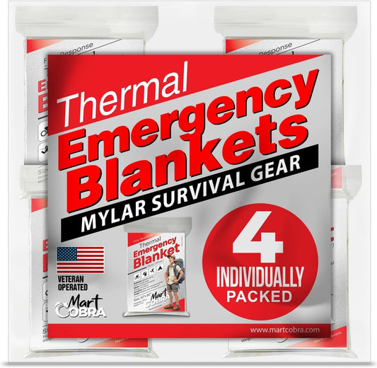 Skiennix Emergency Blanket 4-Pack | Mylar Thermal Survival Gear for Camping & First Aid
