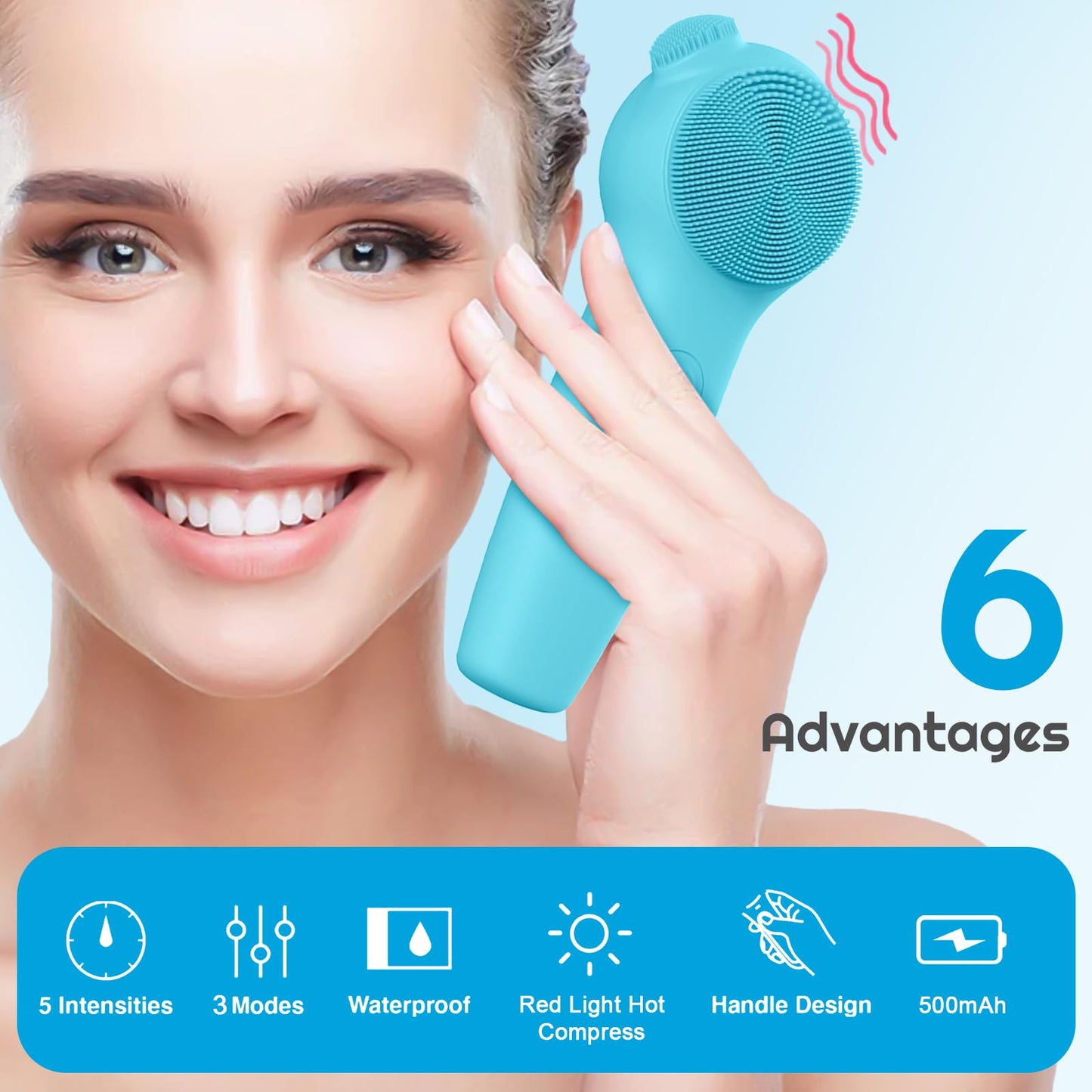 Landmore Silicone Face Scrubber, Waterproof Facial Cleansing Brush with Red Light Thermal Massage, Electric Face Scrubber with Nose Scrubber Exfoliator for Women/Men Deep Cleansing, Power Exfoliating