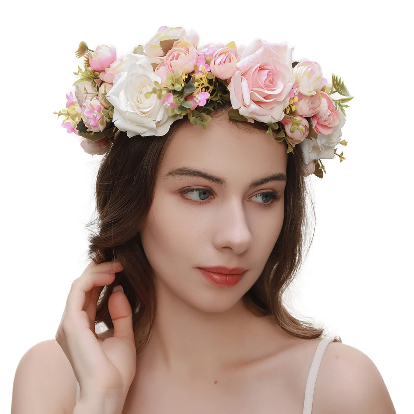 YnimioAOX Handmade Adjustable Flower Wreath Headband Halo Floral Crown Garland Headpiece,Pmx3099-pink flower