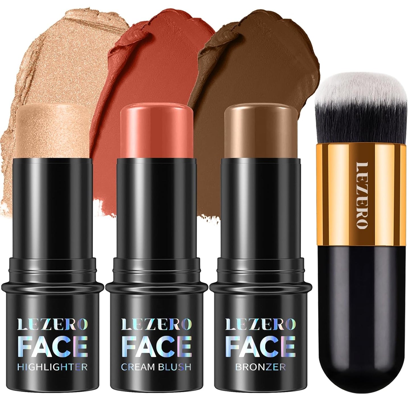 Lezero 3Pcs Contour Stick Makeup Kit, Shades with Highlighter, Blush and Bronzer Stick for Sculpt the Face and All Skin Type, Long Lasting, Smooth, Dewy & Matte Finish, LIGHT