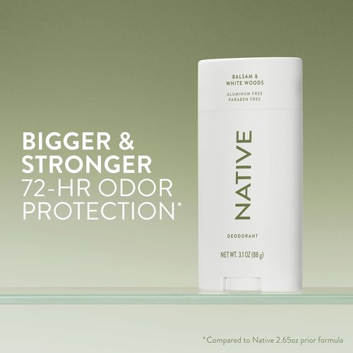 Native Aluminum-Free Deodorant - Balsam & White Woods | 72-Hour Odor Control Stick, 3.1 oz