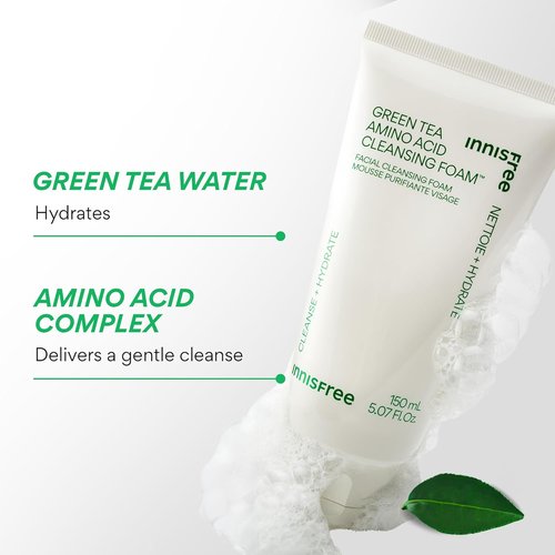 Innisfree Green Tea Amino Acid Cleansing Foam - Sulfate-Free Hydrating Face Wash | Gentle Lather, pH-Balanced