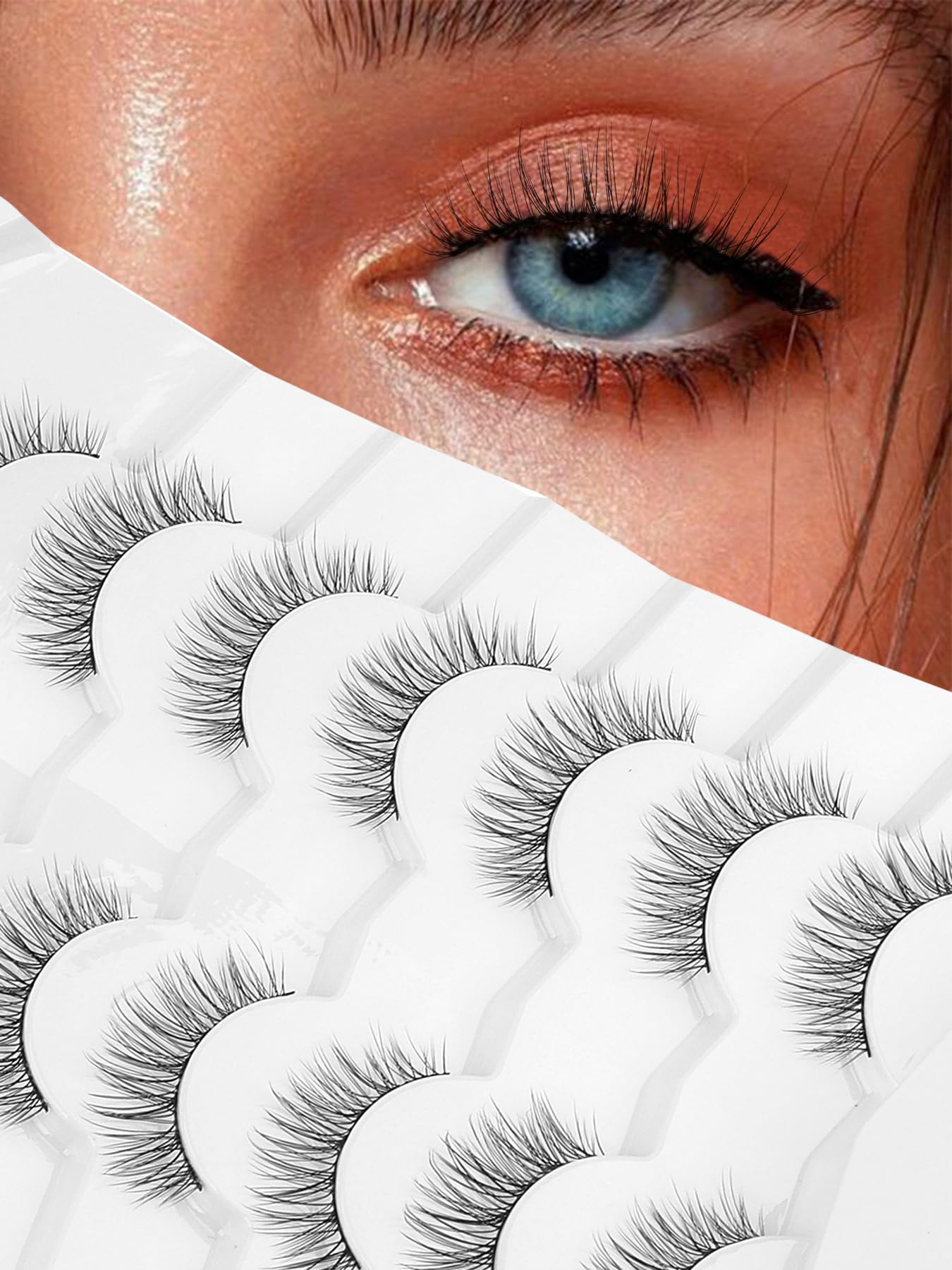 Eyelashes Short Natural Lashes Wispy Eyeashes Natural Look 10mm Strip Lashes False Eyelashes C Curl Eye Lashes Pack 0.1MM Thin Band 3D Volume Soft Eyelash Siligli Lash 7 Pair