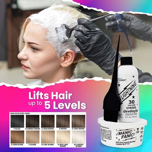 MANIC PANIC Blue Lightning Hair Bleach Kit - 30 Volume Developer & Powder Lightener | Lifts Up to 5 Levels, Vegan & Cruelty-Free