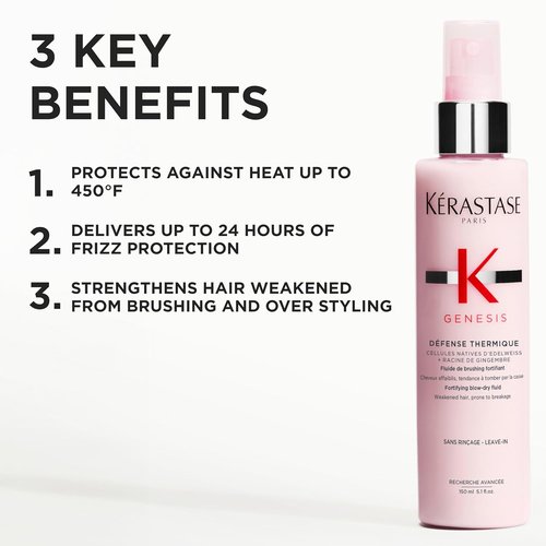 Kerastase Genesis Thermique Blow Dry Primer - Heat Protectant for Weak Hair | Anti-Breakage, 5.1 Fl Oz